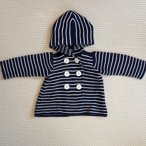First Impressions Navy and White Striped Pea Coat
